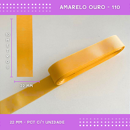 Fita de Gorgurão P/Laços - Nº5 (22mm) - COR:AMARELO-OURO-110