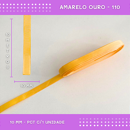 Fita de Gorgurão P/Laços - Nº2 (10mm) - COR:AMARELO-OURO-110