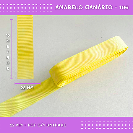Fita de Gorgurão P/Laços - Nº5 (22mm) - COR:AMARELO-CANARIO-106