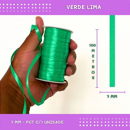 Fita de Cetim Lisa - 7mm - Rolo C/100 Metros COR: VERDE-LIMA