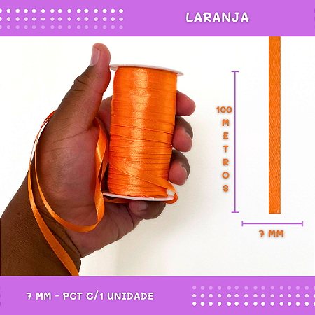Fita de Cetim Lisa - 7mm - Rolo C/100 Metros COR: LARANJA