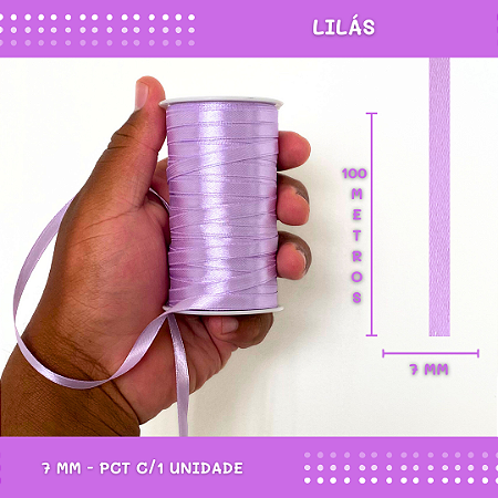 Fita de Cetim Lisa - 7mm - Rolo C/100 Metros COR: LILAS