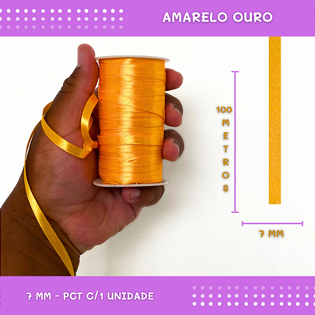 Fita de Cetim Lisa - 7mm - Rolo C/100 Metros COR: AMARELO-OURO
