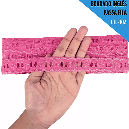 Passa Fita Bordado Em Lese - Ctl-102 - 2.5 Cm - Rl C/13.7 Mts Cor:Pink-312
