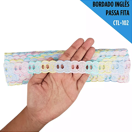 Passa Fita Bordado Em Lese - Ctl-102 - 2.5 Cm - Rl C/13.7 Mts Cor:Multicor