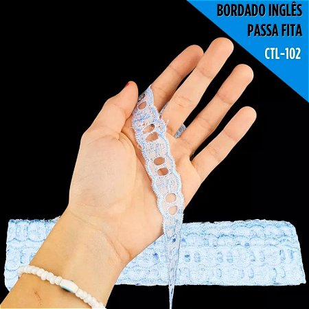 Passa Fita Bordado Em Lese - Ctl-102 - 2.5 Cm - Rl C/13.7 Mts Cor:Azul-Bebe-177