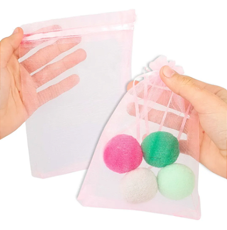 Kit 100 Saco De Organza P/ Lembrancinha - 13x18 - C/ Fita De Cetim Cor:Rosa-Bebe-132