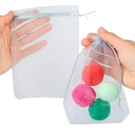 Kit 100 Saco De Organza P/ Lembrancinha - 13x18 - C/ Fita De Cetim Cor:Prata