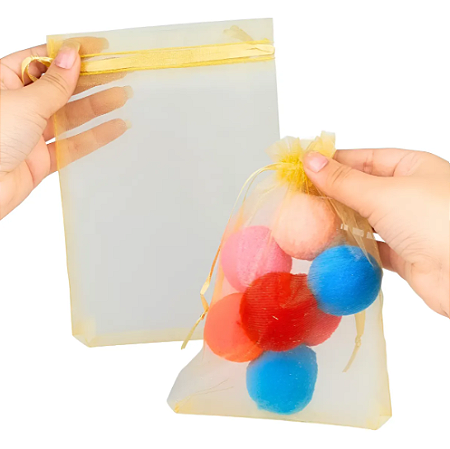 Kit 100 Saco De Organza P/ Lembrancinha - 13x18 - C/ Fita De Cetim Cor:Ouro
