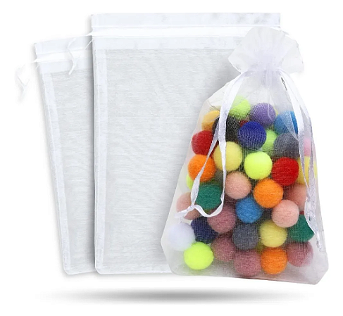 Kit 100 Saco De Organza P/ Lembrancinha - 13x18 - C/ Fita De Cetim Cor:Branco-101