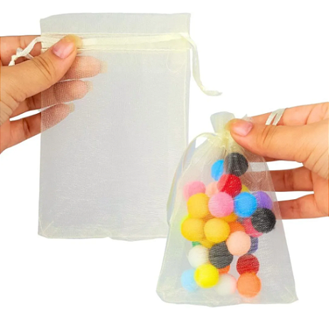 Kit 100 Saco De Organza P/ Lembrancinha - 9x12 - C/ Fita De Cetim Cor:Natural-296