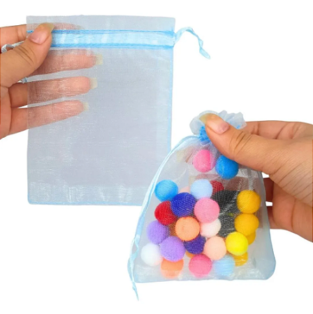 Kit 100 Saco De Organza P/ Lembrancinha - 9x12 - C/ Fita De Cetim Cor:Azul-Bebe-177