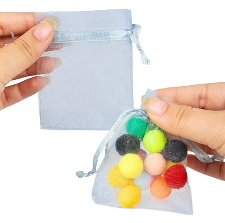Kit 100 Saco De Organza P/ Lembrancinha - 7x9 - C/ Fita De Cetim Cor:Prata