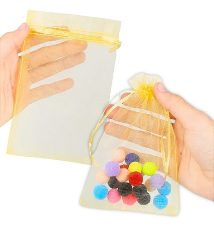 Kit 100 Saco De Organza P/ Lembrancinha - 10x15 - C/ Fita De Cetim Cor:Ouro