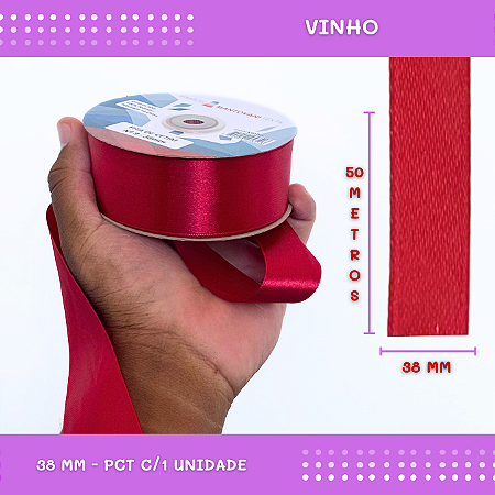 Fita de Cetim Lisa - 38mm - Rolo C/50 Mts COR:VINHO