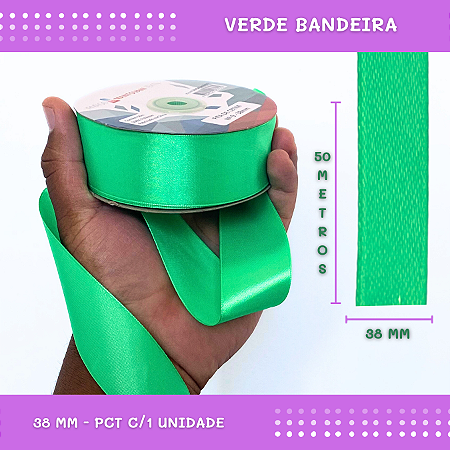 Fita de Cetim Lisa - 38mm - Rolo C/50 Mts COR:VERDE-BANDEIRA