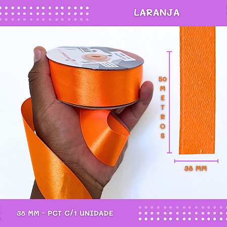 Fita de Cetim Lisa - 38mm - Rolo C/50 Mts COR:LARANJA