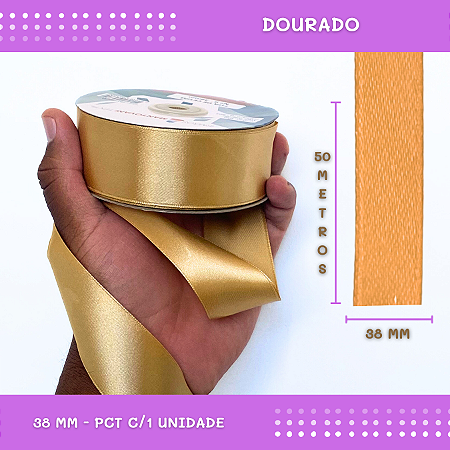 Fita de Cetim Lisa - 38mm - Rolo C/50 Mts COR:DOURADO
