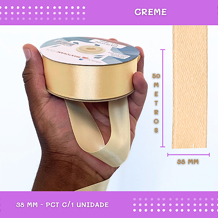 Fita de Cetim Lisa - 38mm - Rolo C/50 Mts COR:CREME