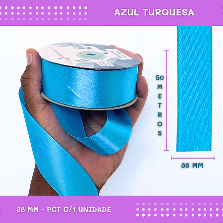 Fita de Cetim Lisa - 38mm - Rolo C/50 Mts COR:AZUL-TURQUESA