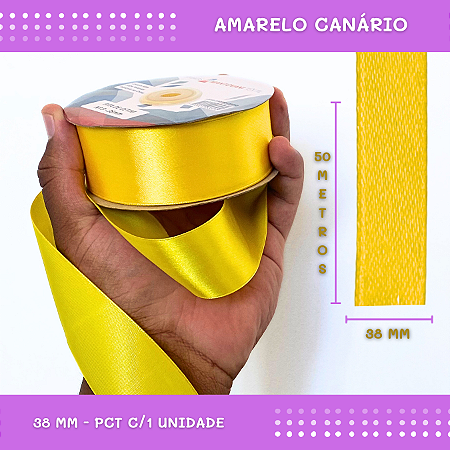 Fita de Cetim Lisa - 38mm - Rolo C/50 Mts COR:AMARELO-CANARIO
