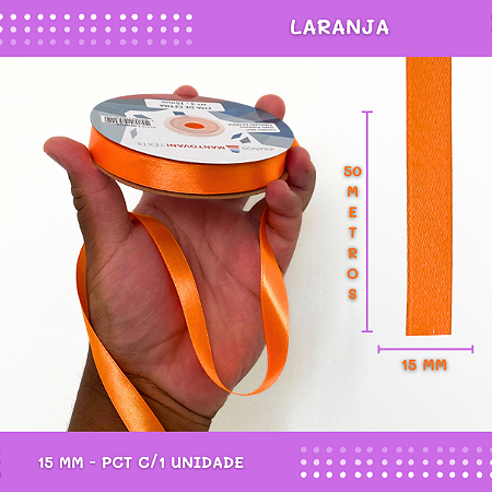 Fita de Cetim Lisa - 15mm - Rolo C/50 Mts COR:LARANJA