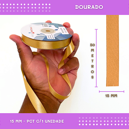 Fita de Cetim Lisa - 15mm - Rolo C/50 Mts COR:DOURADO