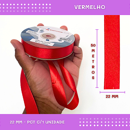 Fita de Cetim Lisa - 22mm - Rolo C/50 Mts COR:VERMELHO