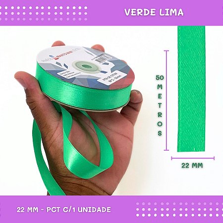 Fita de Cetim Lisa - 22mm - Rolo C/50 Mts COR:VERDE-LIMA