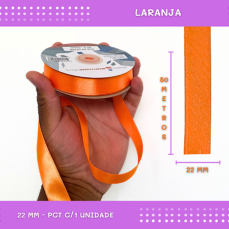 Fita de Cetim Lisa - 22mm - Rolo C/50 Mts COR:LARANJA
