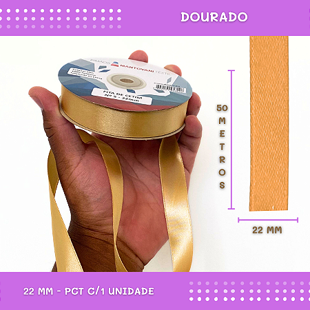 Fita de Cetim Lisa - 22mm - Rolo C/50 Mts COR:DOURADO
