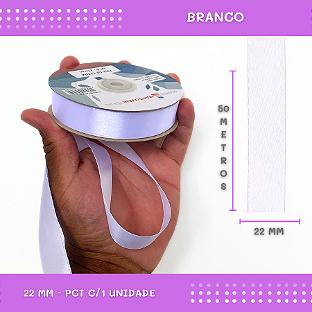 Fita de Cetim Lisa - 22mm - Rolo C/50 Mts COR:BRANCO