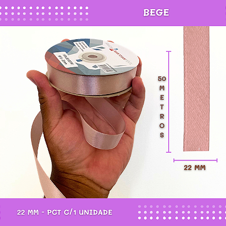 Fita de Cetim Lisa - 22mm - Rolo C/50 Mts COR:BEGE