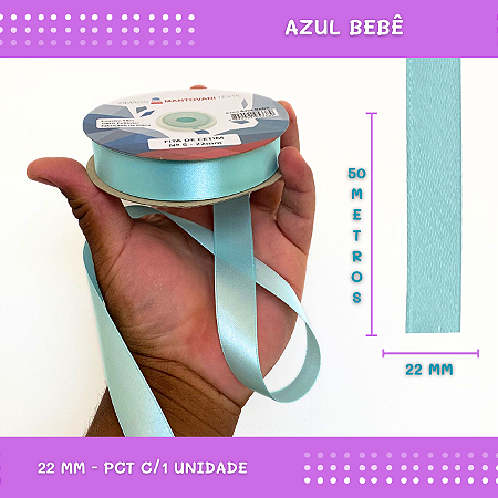 Fita de Cetim Lisa - 22mm - Rolo C/50 Mts COR:AZUL-BEBE