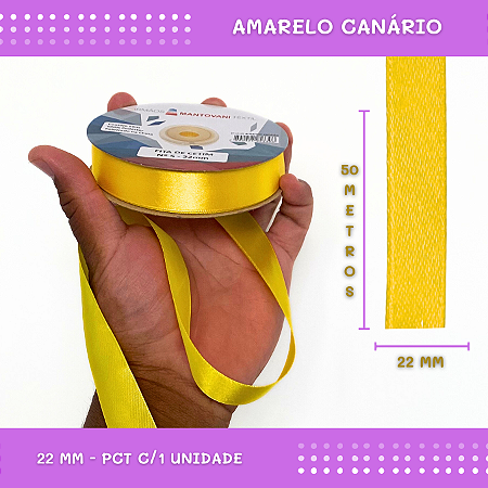 Fita de Cetim Lisa - 22mm - Rolo C/50 Mts COR:AMARELO-CANARIO