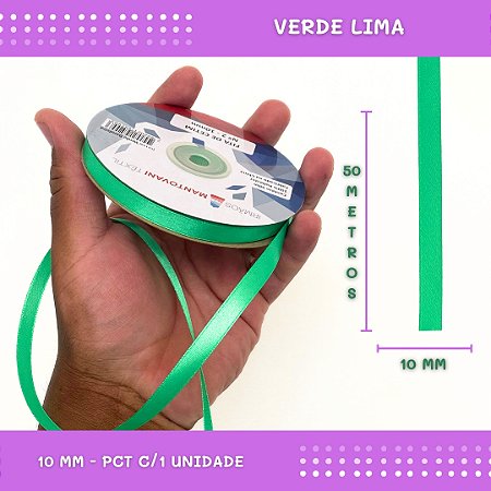 Fita de Cetim Lisa - 10mm - Rolo C/50 Mts COR:VERDE-LIMA