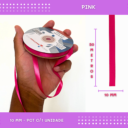 Fita de Cetim Lisa - 10mm - Rolo C/50 Mts COR:PINK