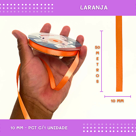 Fita de Cetim Lisa - 10mm - Rolo C/50 Mts COR:LARANJA