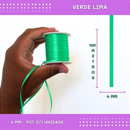 Fita de Cetim Lisa - 4mm - Rolo C/100 Mts COR:VERDE-LIMA