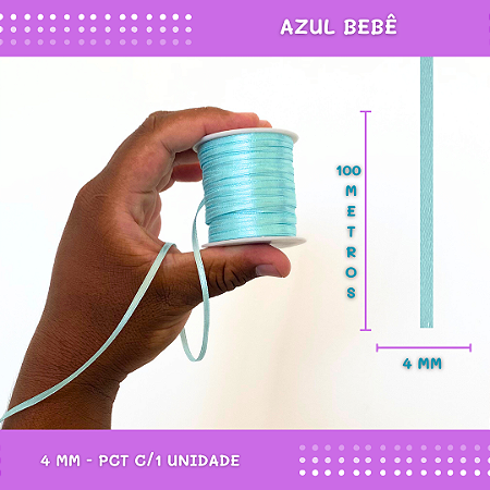 Fita de Cetim Lisa - 4mm - Rolo C/100 Mts COR:AZUL-BEBE