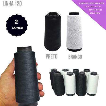 Kit 2 Cones de Linha de Costura Reta 120 / 2000 Jds - Preto
