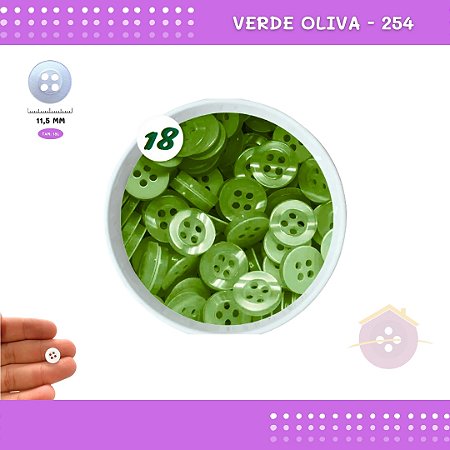Botão De Camisaria C/Borda 4 Furos 01467 Tam:18 - Pct C/ 144 Unid. Cor:VERDE-OLIVA-254