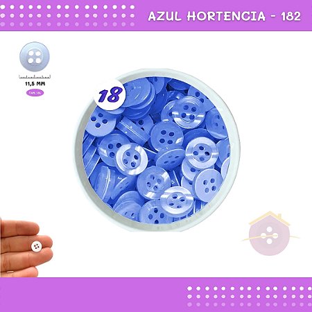 Botão De Camisaria C/Borda 4 Furos 01467 Tam:18 - Pct C/ 144 Unid. Cor:AZUL-HORTENCIA-182