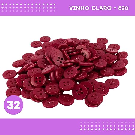 Botão de Camisaria 4 Furos 01485 Tam:32 - Pct c/144 Unid. Cor:VINHO-CLARO-520