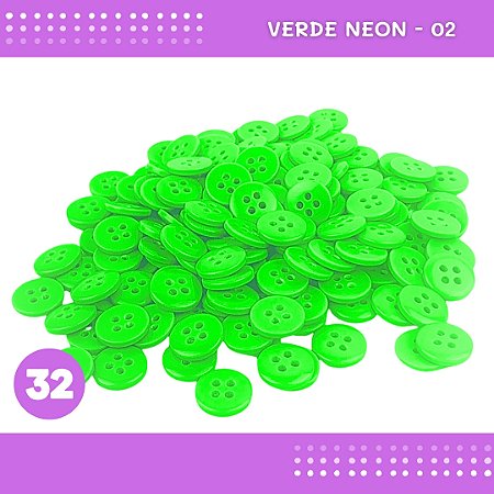 Botão de Camisaria 4 Furos 01485 Tam:32 - Pct c/144 Unid. Cor:VERDE-NEON-02