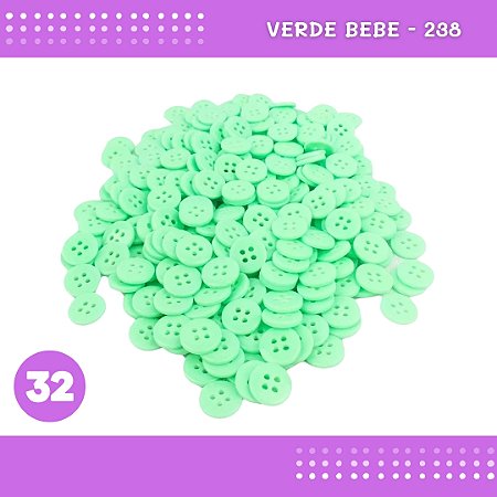 Botão de Camisaria 4 Furos 01485 Tam:32 - Pct c/144 Unid. Cor:VERDE-BEBE-238