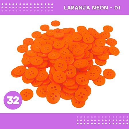 Botão de Camisaria 4 Furos 01485 Tam:32 - Pct c/144 Unid. Cor:LARANJA-NEON-01