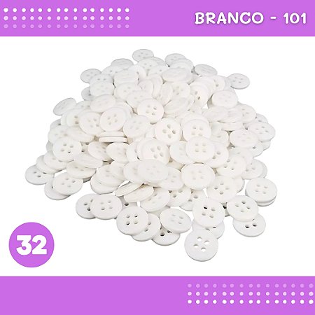 Botão de Camisaria 4 Furos 01485 Tam:32 - Pct c/144 Unid. Cor:BRANCO-101