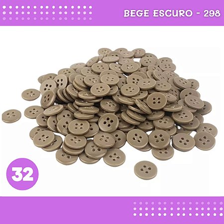 Botão de Camisaria 4 Furos 01485 Tam:32 - Pct c/144 Unid. Cor:BEGE-ESCURO-298