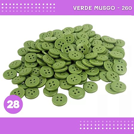 Botão de Camisaria 4 Furos 01485 Tam:28 - Pct c/144 Unid. Cor:VERDE-MUSGO-260